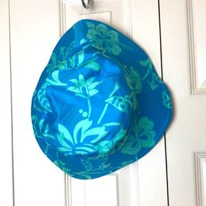 EXPRESS Vintage Y2K bucket hat turquoise aqua green blue Hawaiian floral